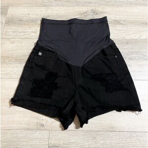 Blush women’s black maternity ripped shorts size M